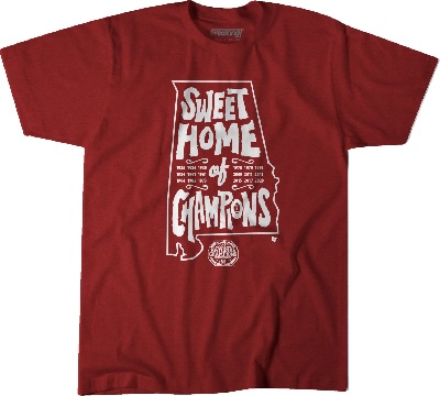 Alabama Crimson Tide T-Shirt - Sweet Home Of Champions - Football - State - Crimson