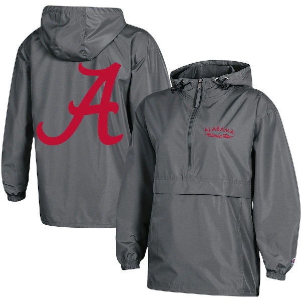 Alabama Crimson Tide Champion Womens Packable Half Zip Light Rain Jacket Charcoal