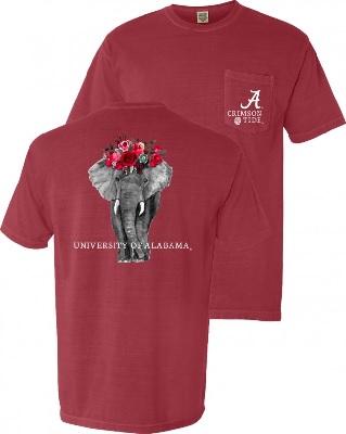 Alabama Crimson Tide T-Shirt - Ladies - University of Alabama - Flowers - Pocket - Comfort Colors - Crimson