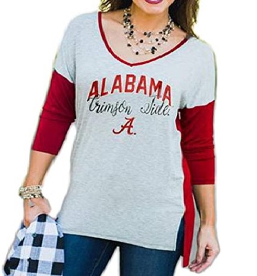 Alabama Crimson Tide T-Shirt - Gameday Couture - Ladies - Raglan/Baseball - V-Neck - Three Quarter Sleeve - Grey
