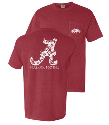 Alabama Crimson Tide T-Shirt - Ladies - Football - Football - Flowers - Pocket - Comfort Colors - Crimson