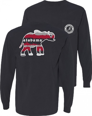 Alabama Crimson Tide T-Shirt - Pocket - Comfort Colors - Long Sleeve - Grey
