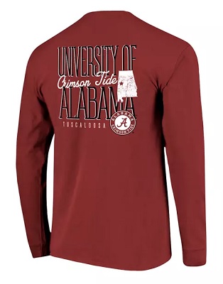 Alabama Crimson Tide T-Shirt - Image One - University Of Alabama Tuscaloosa - State - Comfort Colors - Long Sleeve - Crimson