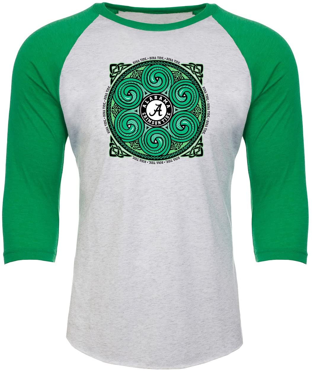 Alabama Crimson Tide T-Shirt - All Conference Apparel - Roll Tide - St Patricks Day - Raglan/Baseball - Three Quarter Sleeve - Grey