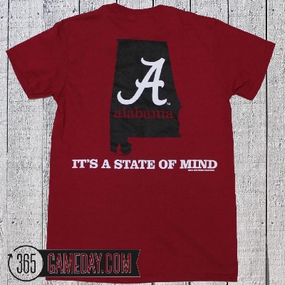 Alabama Crimson Tide T-Shirt - New World Graphics - It's A State Of Mind - State - Crimson