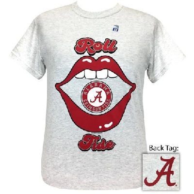 Alabama Crimson Tide - Roll Tide Lips T-Shirt - Short Sleeve Grey