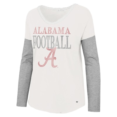Alabama Crimson Tide T-Shirt - 47 Brand - Ladies - Football - Football - V-Neck - Long Sleeve - White