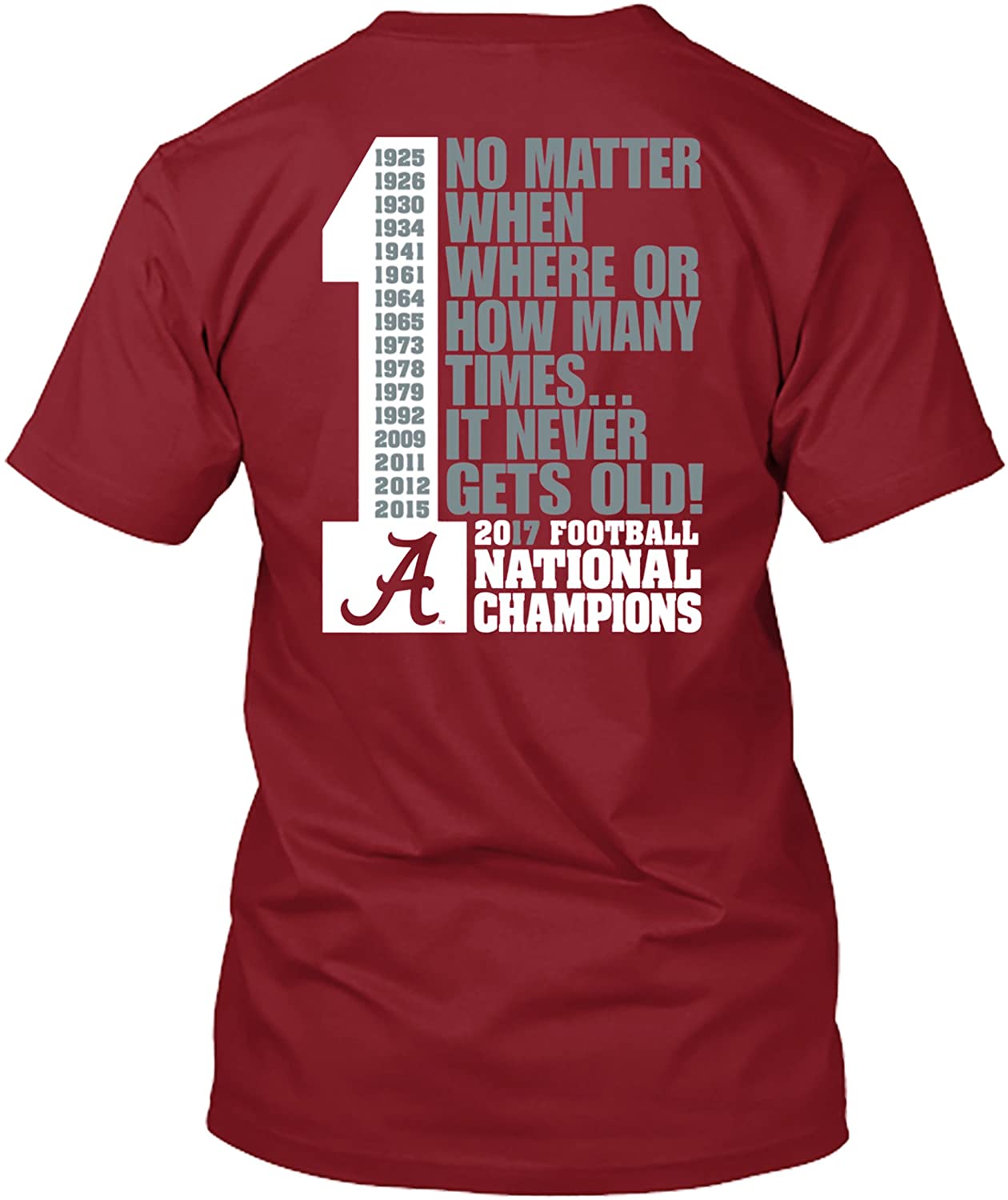 Alabama Crimson Tide T-Shirt - New World Graphics - No Matter When Where Or How Many Time - It Never Gets Old - Football - Crimson