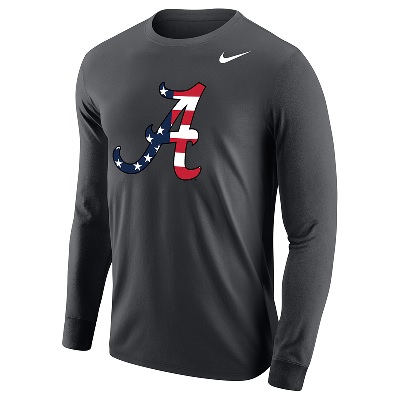 Alabama Crimson Tide T-Shirt - Nike - USA Flag - Long Sleeve - Grey