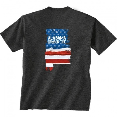 Alabama Crimson Tide T-Shirt - New World Graphics - USA Flag - Grey
