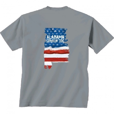 Alabama Crimson Tide T-Shirt - New World Graphics - USA Flag - Grey