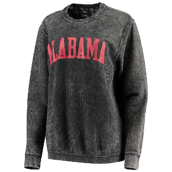 Alabama Crimson Tide Pressbox Womens Comfy Cord Vintage Wash Basic Arch Pullover Sweatshirt Black
