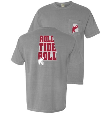 Alabama Crimson Tide T-Shirt - Roll Tide Roll - State - Pocket - Comfort Colors - Grey