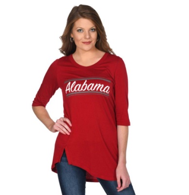 Alabama Crimson Tide T-Shirt - Ladies - Tunic - V-Neck - Three Quarter Sleeve - Crimson