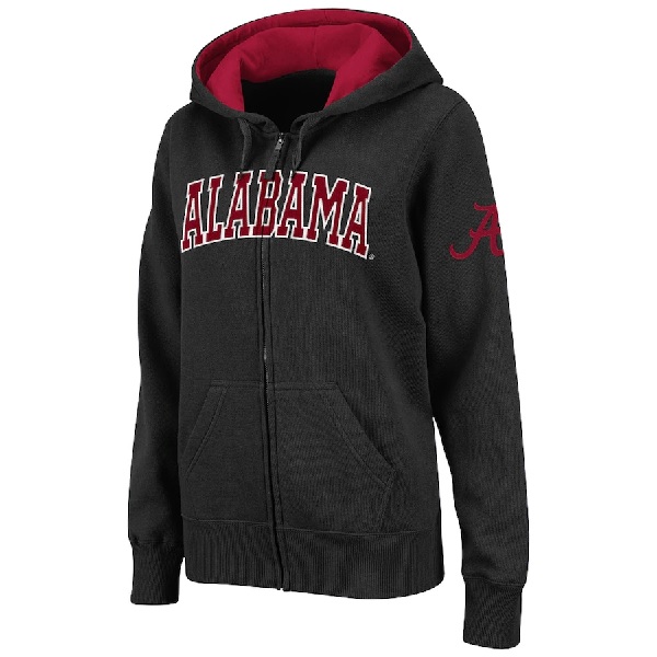 Alabama Crimson Tide Stadium Athletic Womens Arched Name Full Zip Hoodie Black