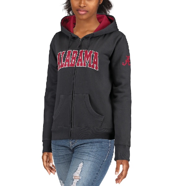 Alabama Crimson Tide Stadium Athletic Womens Arched Name Full Zip Hoodie Charcoal