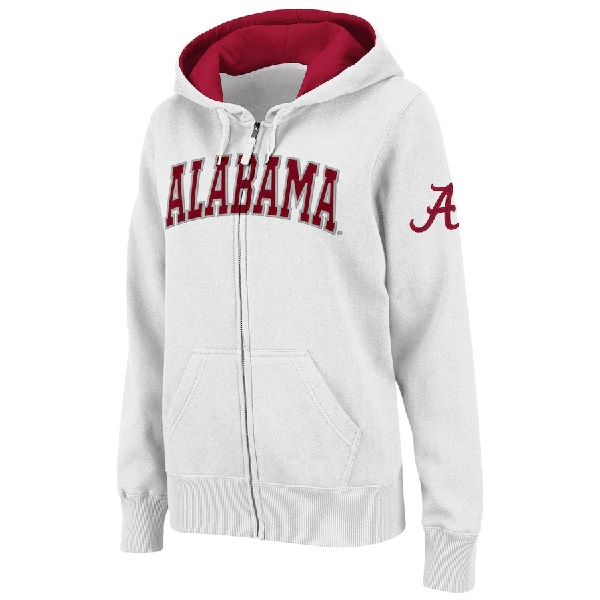 Alabama Crimson Tide Stadium Athletic Womens Arched Name Full Zip Hoodie White