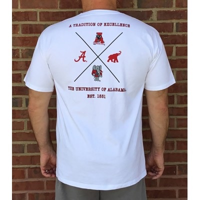 Alabama Crimson Tide T-Shirt - A Tradition Of Excellence The University Of Alabama Est 1831 - Vintage Logo - Pocket - Comfort Colors - White