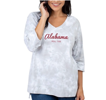 Alabama Crimson Tide T-Shirt - UG Apparel - Ladies - Roll Tide - V-Neck - Tie-Dye - Three Quarter Sleeve - White