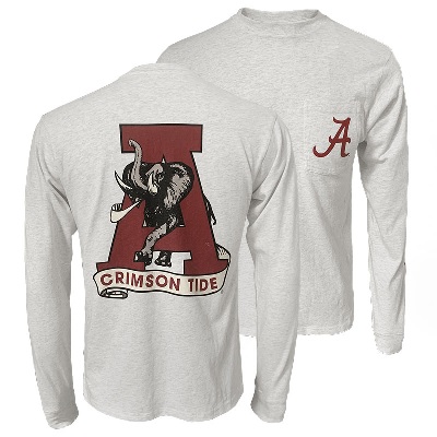 Alabama Crimson Tide T-Shirt - Vintage Logo - Pocket - Long Sleeve - Grey