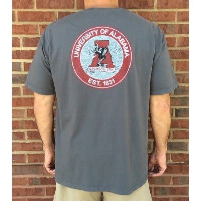 Alabama Crimson Tide T-Shirt - University of Alabama Est 1831 - Vintage Logo - Pocket - Comfort Colors - Grey