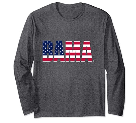 Alabama Crimson Tide T-Shirt - Venley - Ladies - Bama - USA Flag - Long Sleeve - Grey