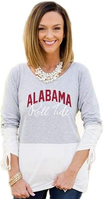 Alabama Crimson Tide T-Shirt - Gameday Couture - Ladies - Roll Tide - V-Neck - Long Sleeve - Grey