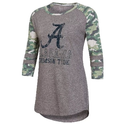 Alabama Crimson Tide T-Shirt - Ladies - Three Quarter Sleeve - Grey