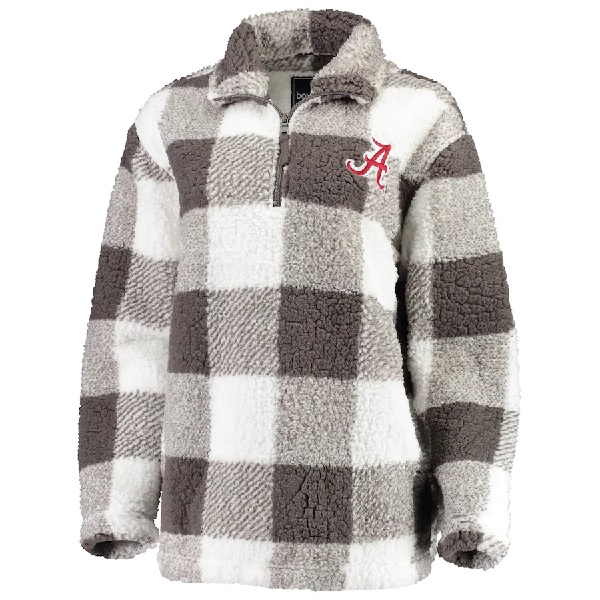 Alabama Crimson Tide Womens Plaid Sherpa Quarter Zip Pullover Jacket Cream