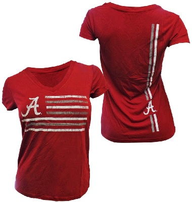 Alabama Crimson Tide T-Shirt - Colosseum - Ladies - USA Flag - V-Neck - Crimson