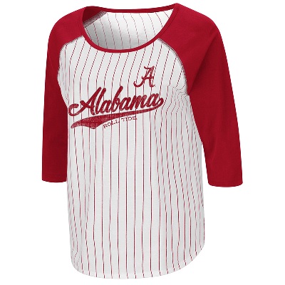 Alabama Crimson Tide T-Shirt - Colosseum - Ladies - Roll Tide - Baseball - Scoop - Three Quarter Sleeve - White