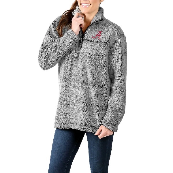 Alabama Crimson Tide Womens Sherpa Super Soft Quarter Zip Pullover Jacket Gray