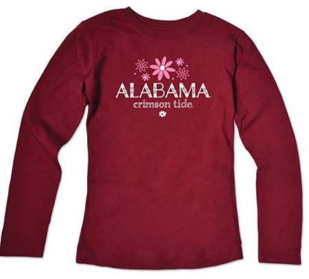 Alabama Crimson Tide T-Shirt - Youth/Kids - Flowers - Long Sleeve - Crimson