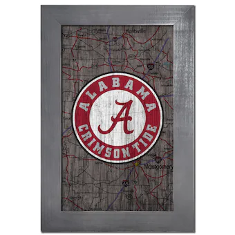 Alabama Crimson Tide 11 x 19 Framed Team City Map Sign