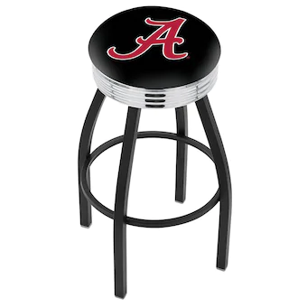 Alabama Crimson Tide 25 Black Wrinkle Swivel Bar Stool with Chrome Ribbing