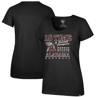 Alabama Crimson Tide T-Shirt - 47 Brand - Ladies - 18 Time National Champions Football - Football - Scoop - Black