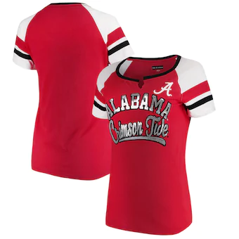 Alabama Crimson Tide 5th & Ocean by New Era Womens Baby Jersey Split Scoop Neck Ringer T-Shirt Crimson