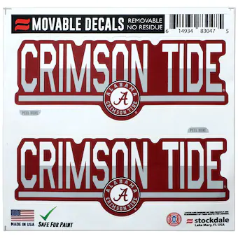 Alabama Crimson Tide 6 x 6 Two Tone Repositionable Decal 2 Pack Set