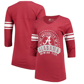 Alabama Crimson Tide Alta Gracia Fair Trade Womens Lulu Striped Football Three Quarter Sleeve T-Shirt Crimson