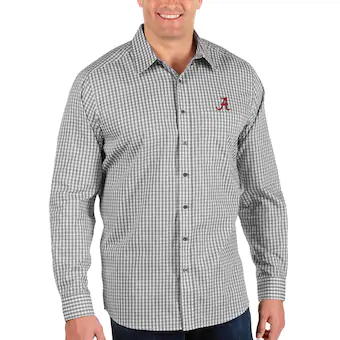 Alabama Crimson Tide Antigua Big & Tall Structure Button Up Long Sleeve Shirt Black White