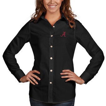 Alabama Crimson Tide Antigua Womens Dynasty Woven Long Sleeve Button Up Shirt Black