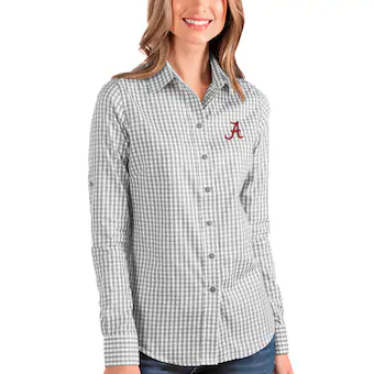 Alabama Crimson Tide Antigua Womens Structure Button Up Shirt Gray White