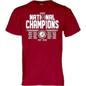 Alabama Crimson Tide T-Shirt - 2020 National Champions - Football - Crimson