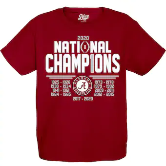 Alabama Crimson Tide T-Shirt - Youth/Kids - 2020 National Champions - Football - Crimson