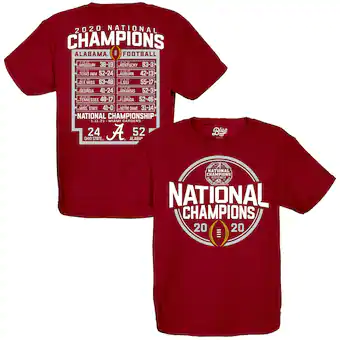 Alabama Crimson Tide T-Shirt - Youth/Kids - National Champions 2020 Score 52 - 24 - Football - Crimson