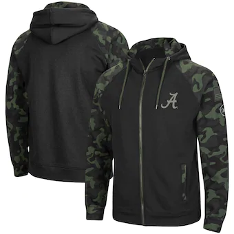 Alabama Crimson Tide Colosseum OHT Military Appreciation Camo Raglan Full Zip Hoodie Black