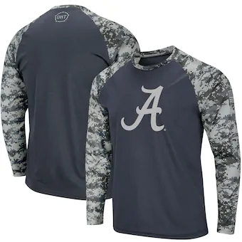 Alabama Crimson Tide T-Shirt - Colosseum - Memorial Day - USA Flag - Raglan/Baseball - Camo Long Sleeve - Grey