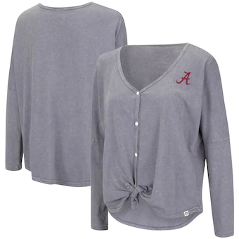 Alabama Crimson Tide Colosseum Womens Charity Button Up Tie Front Long Sleeve Top Gray