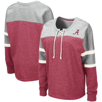 Alabama Crimson Tide Colosseum Womens Manolo Lace Up French Terry Pullover Sweatshirt Crimson