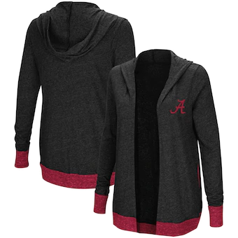 Alabama Crimson Tide Colosseum Womens Plus Size Steeplechase Open Hooded Tri Blend Cardigan Charcoal